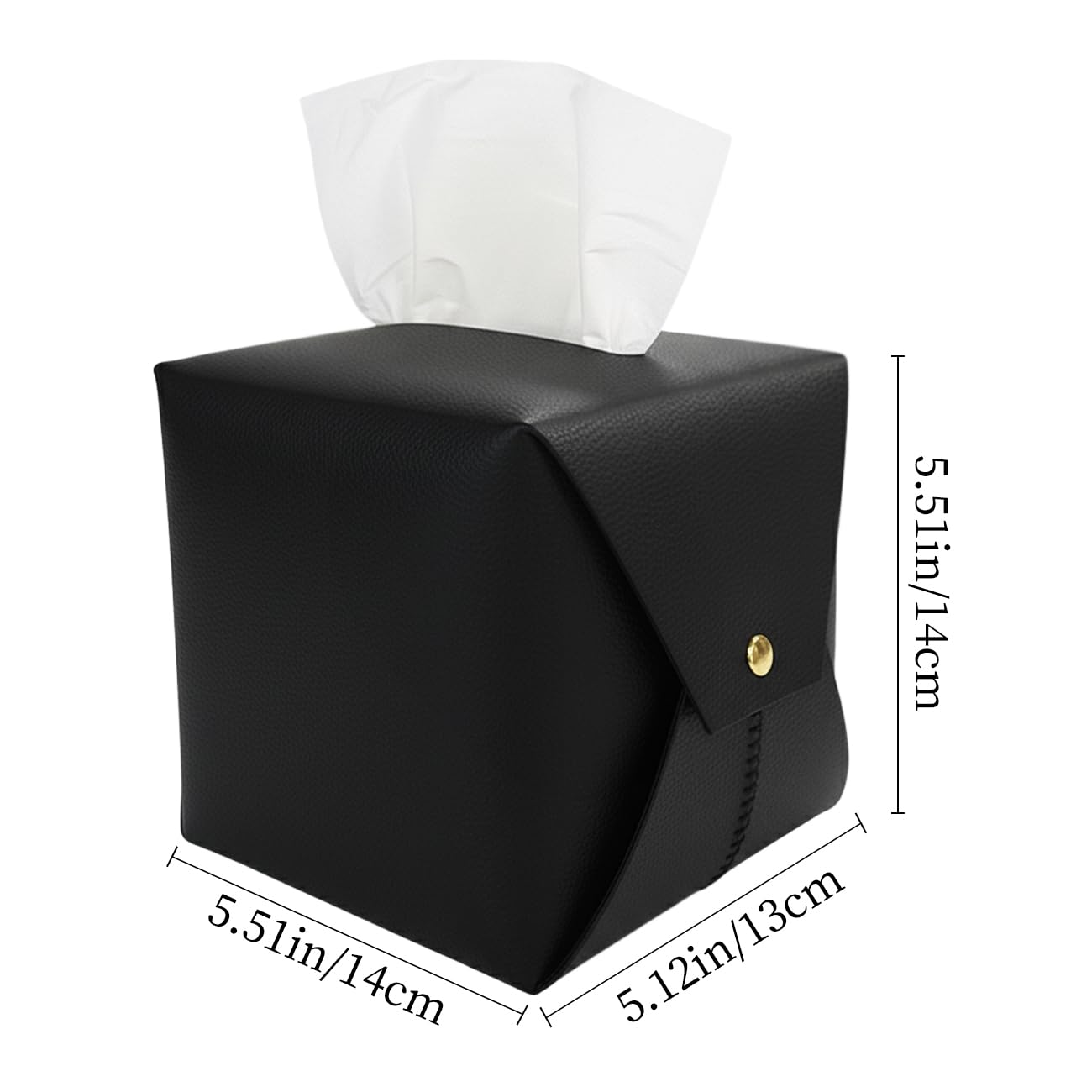 Frayot Tissue Box Cover Square, Leather Tissue Holder Organizer with Side Openings for Bathroom, Vanity, Tabletop, Office (1Pack-Black)
