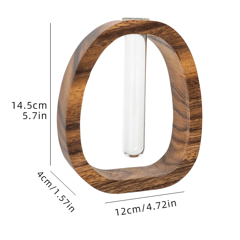 Modern Wooden Glass Test Tube Vase - Desk Plant Decor, Suitable for Home and Office Use
