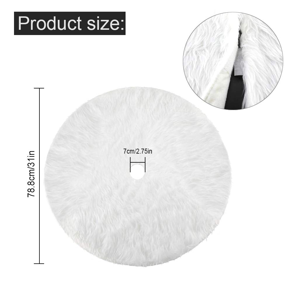 Konsait Plush Christmas Tree Skirt - Round Snow White Xmas Tree Mat Base Cover for Holiday Home Decorations,31Inch/78CM