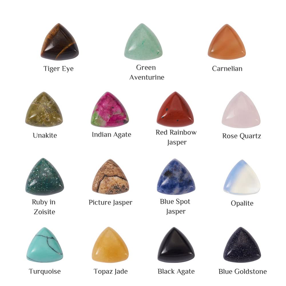 Fashewelry 30pcs Triangle Gemstone Cabochons Small Flatback Natural & Synthetic Mixed Stone Dome Cabs 10x10x5.5mm for Blank Bezel, Wire Wrapping Jewelry Making