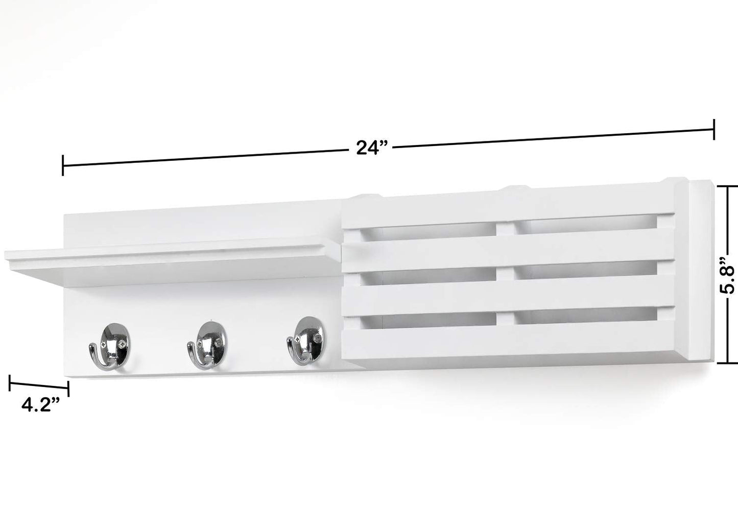 Greenco Entryway Wall Mounted Floating Shelf Letter Holder with Hooks, Hat and Coat Wooden Hanging Storage Shelf, 24” – White