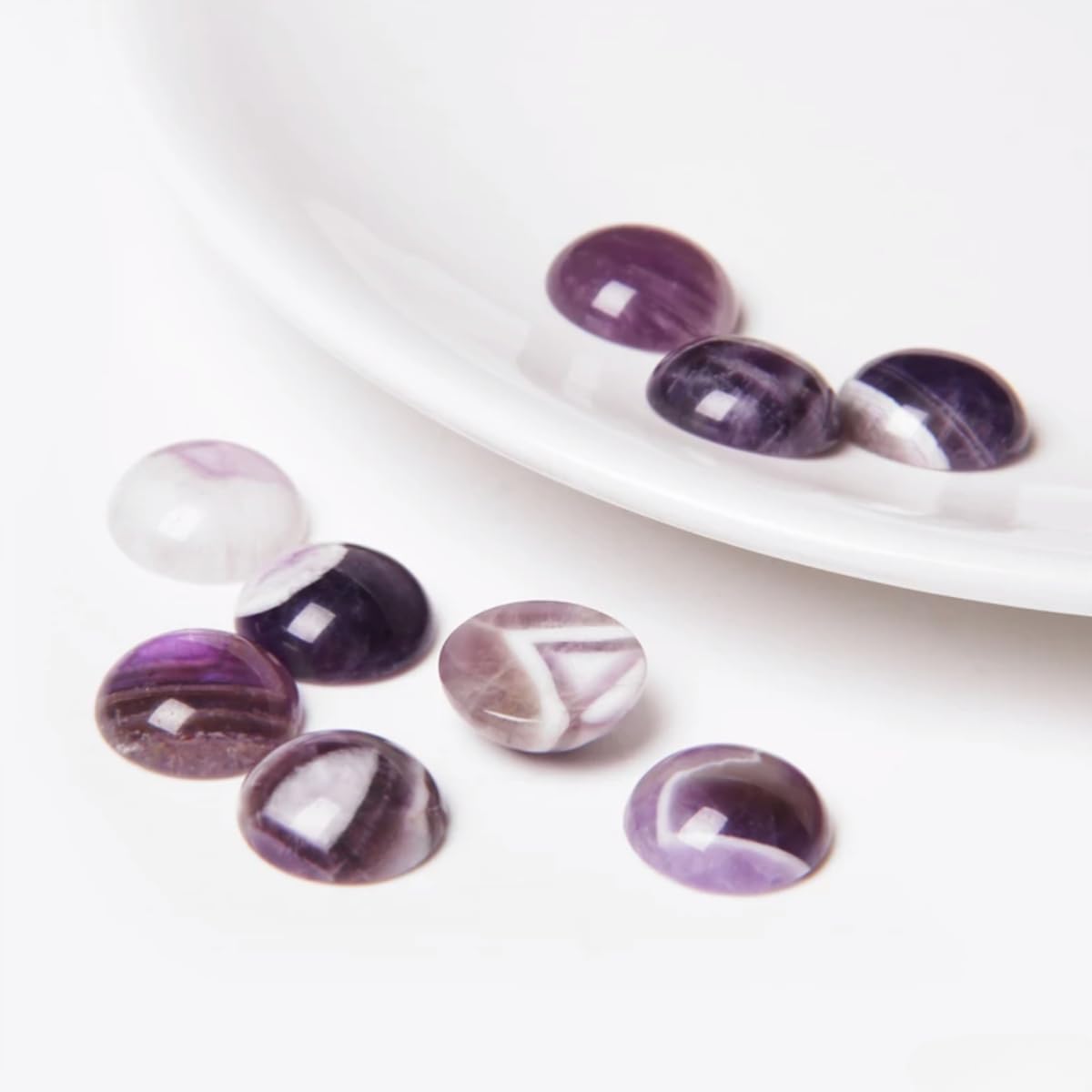 20pcs 16mm Natural Stone No Hole Amethyst Semicircle Smooth Cabochons Beads Healing Chakra Crystal Stone Bead for Jewelry Making Rings Earrings Necklace Bracelet DIY Crafts