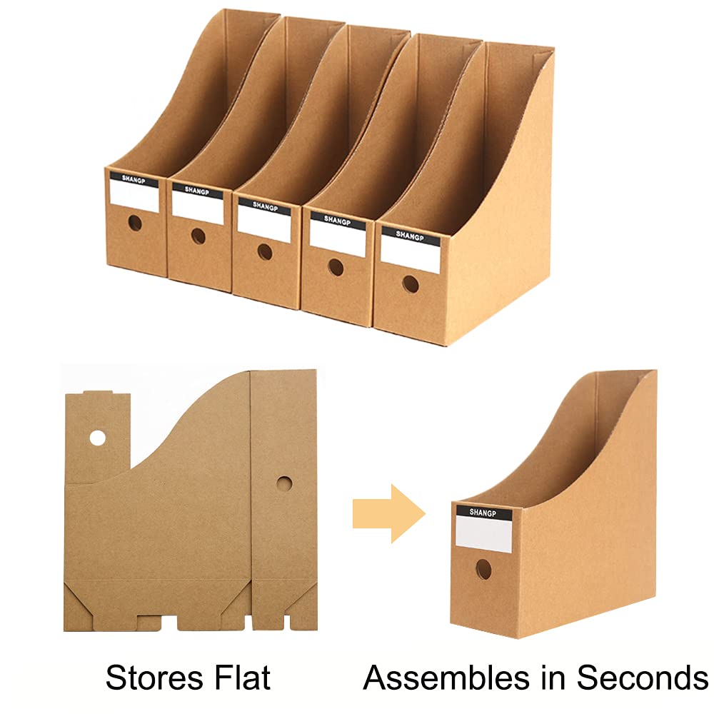 Fiyerna Foldable Desk File Holder Organizer Sturdy Cardboard Magazine Storage Box Document Rack with Blank Label Stickers for Home School Office (15, Brown)