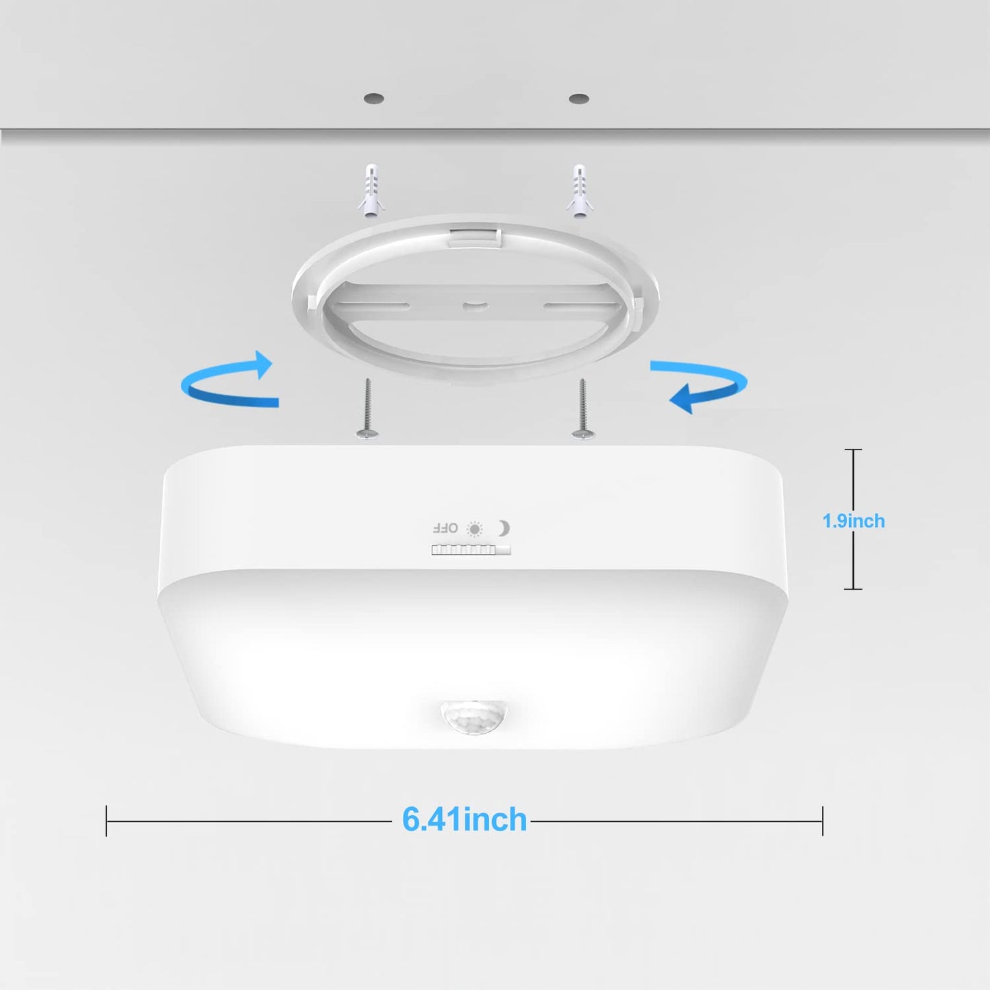 WhitePoplar Rechargeable Motion Sensor Closet Light, Rechargeable Battery Operated Ceiling Light Wireless, 500LM Wireless Motion Activated Light for Shower Stairs Hallway Pantry Porch Garage, 5000K