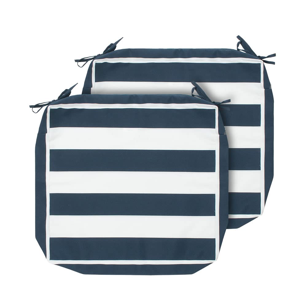 Magpie Fabrics Indoor Outdoor Cushion Cover Replacement 2 Pack, NO Insert! Water Repellent Slipcover with Ties Christmas Decor for Patio Garden Chair Seat Sofa Bench Wicker(Navy White, 22x20x4 Inch)