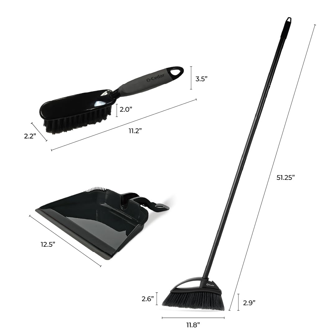 O-Cedar Strong Sweep Broom and Dustpan Set with Detail Brush | Indoor Outdoor Heavy Duty Stiff Bristle Broom | Step-On Dust Pan
