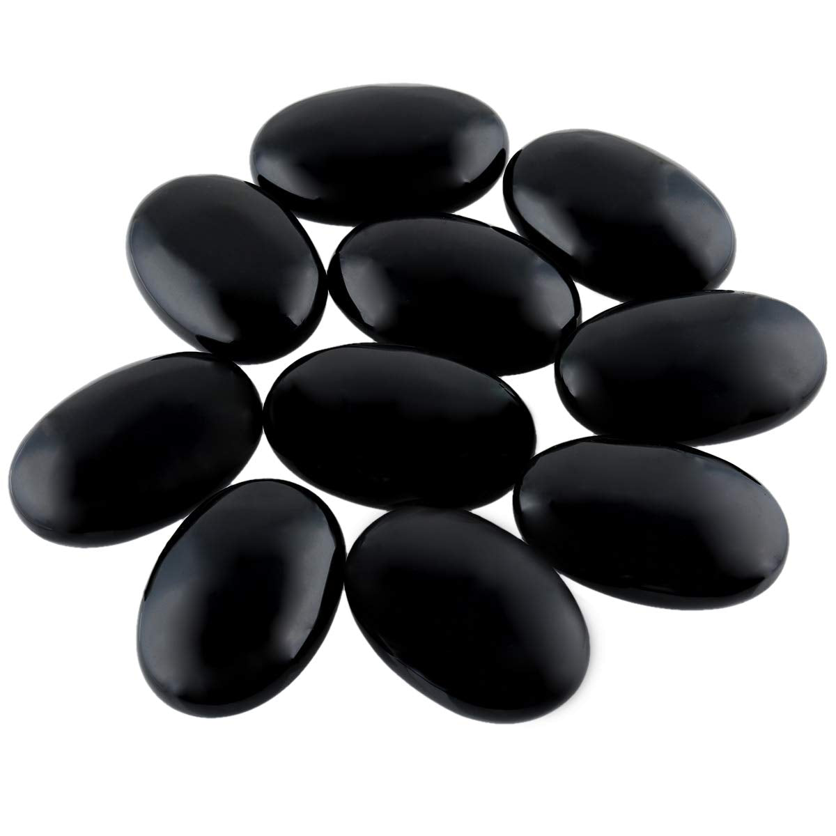 Loveliome Natural Black Obsidian Oval Polished Worry Stones, Healing Crystal Indoor Fountain Stones Massage Energy Anxiety Relief Items