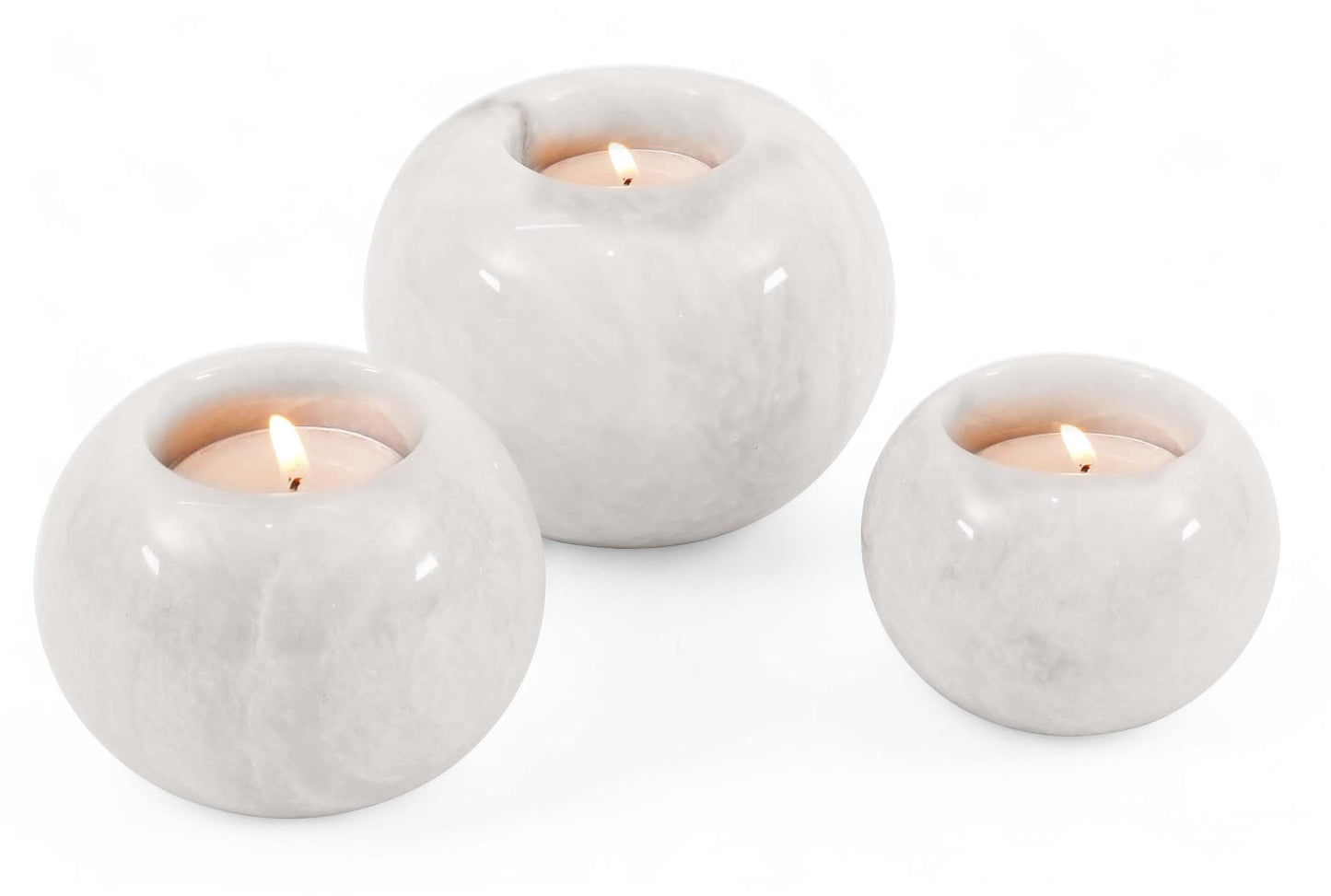 Radicaln Marble Tealight Candle Holder 4" Inches White Handmade Candle Accent for Home Decor, Ideal Set of 3 Small Marble Taper Holder for Table Centerpieces, Votive Candle Holder