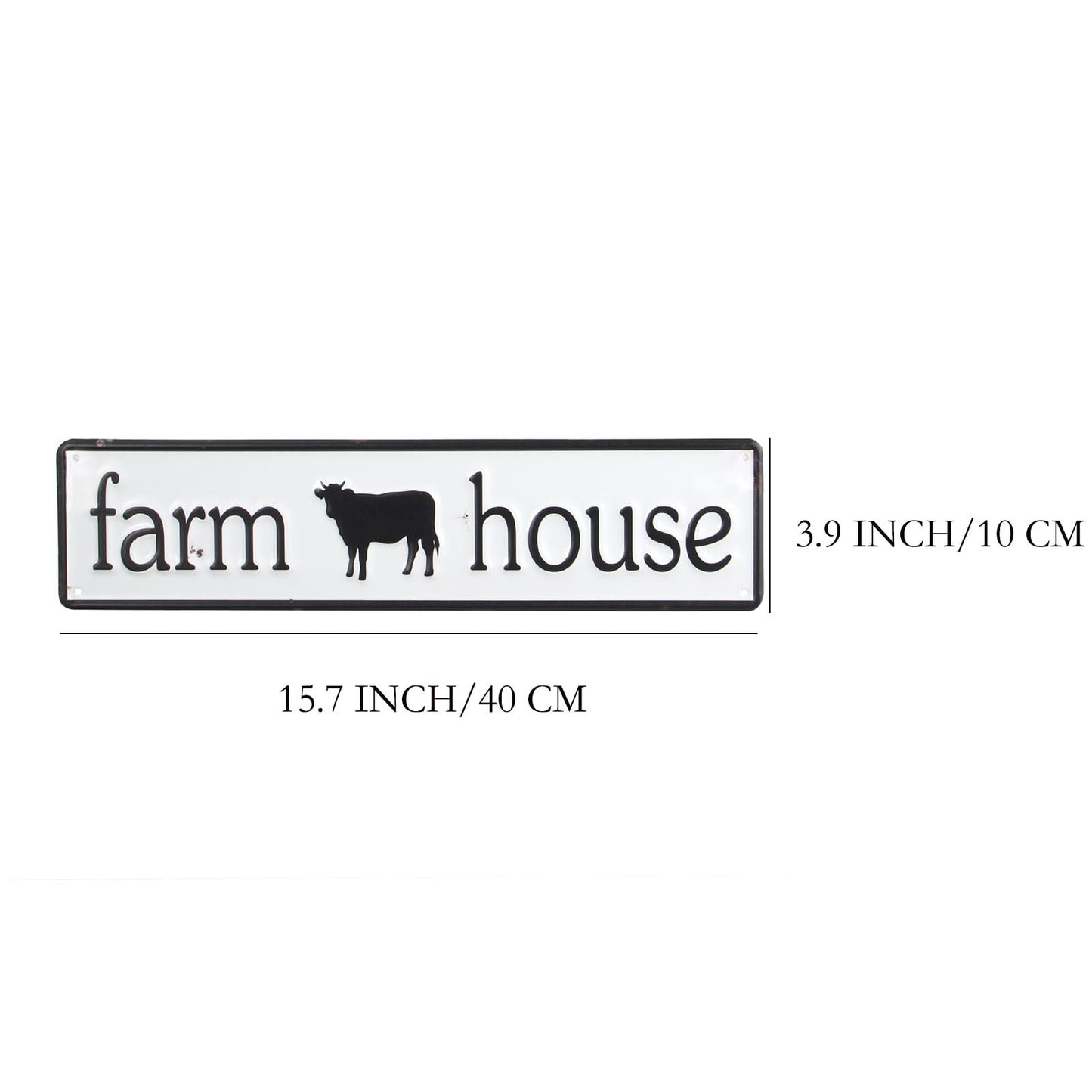 AIM & GGKK Farmhouse Wall Sign with Cow - Black and White Farmhouse Wall Art for Kitchen, Living Room, Bedroom - Rustic Metal Wall Decor for Home