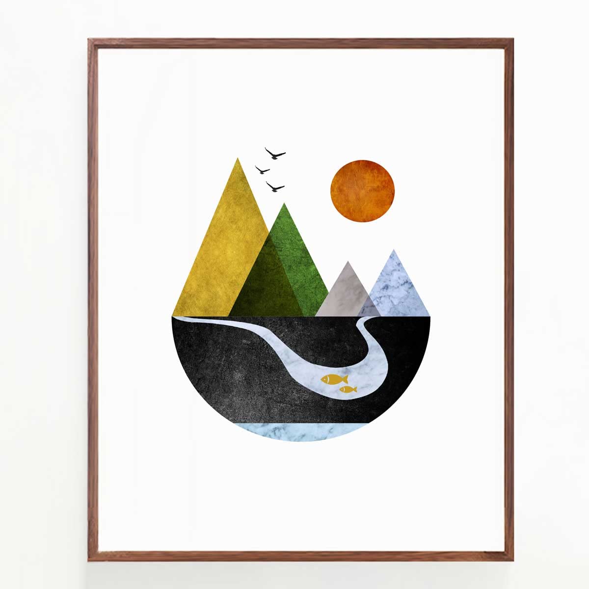 Scandinavian Mountain Wall Art Set of 2, Nordic Geometric Landscape Prints, Minimalist Abstract Poster for Living Room Bedroom Office Decor, Boho Scandi Wall Decor, Unframed 11x14 Inch