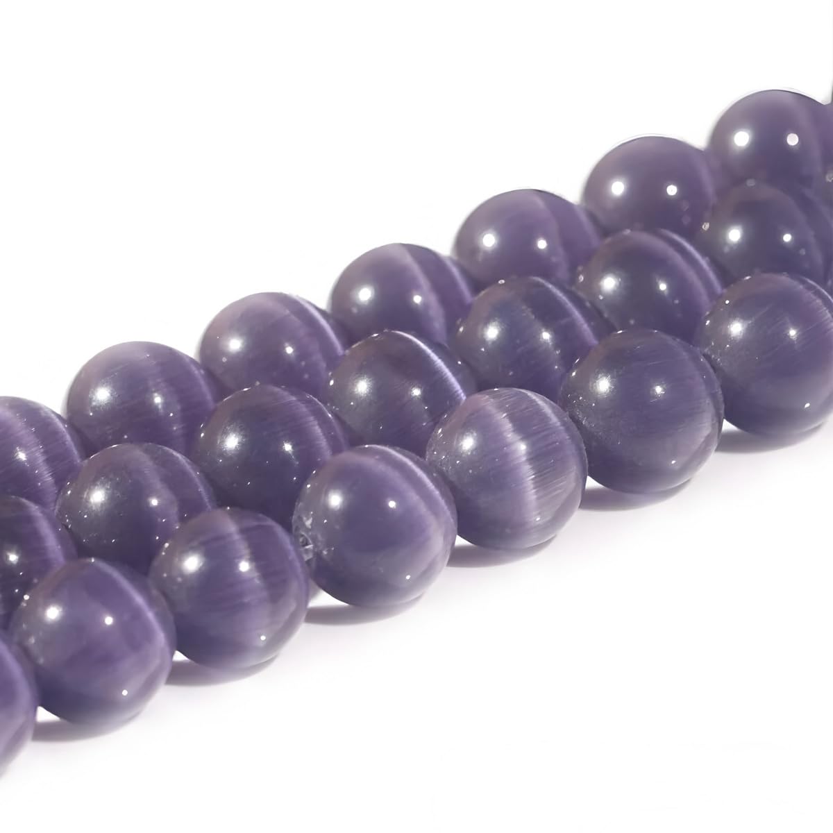 HAAMIIQII 8mm Purple Violet Cat Eye Glass Round Crystal Stone Loose Gemstone Beads for Jewelry Making Bracelets Necklaces Earrings Crafts (45-50pcs)
