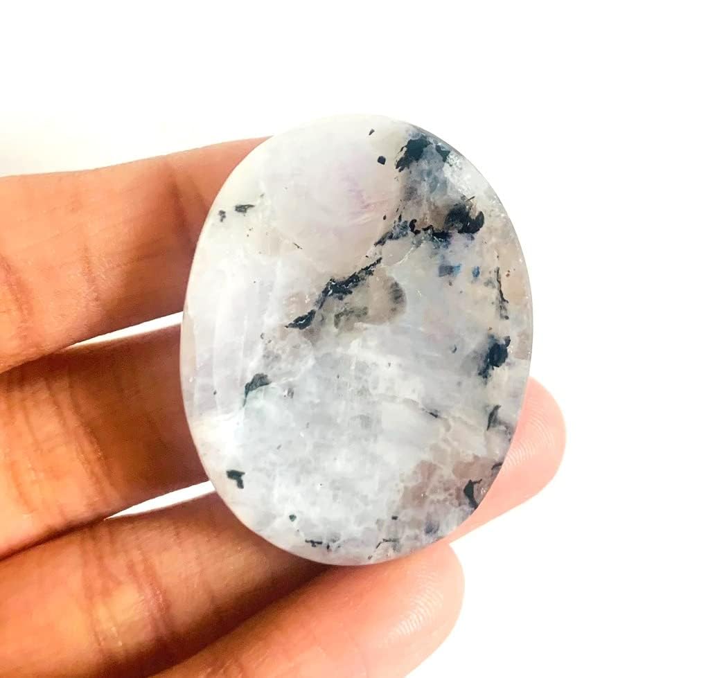 crystalmiracle Rainbow Moostone Oval Thumb Worry Stone Gemstone Crystal Reiki Men Women Feng Shui Positive Energy Love Wellness Thumb Stones for Gifts