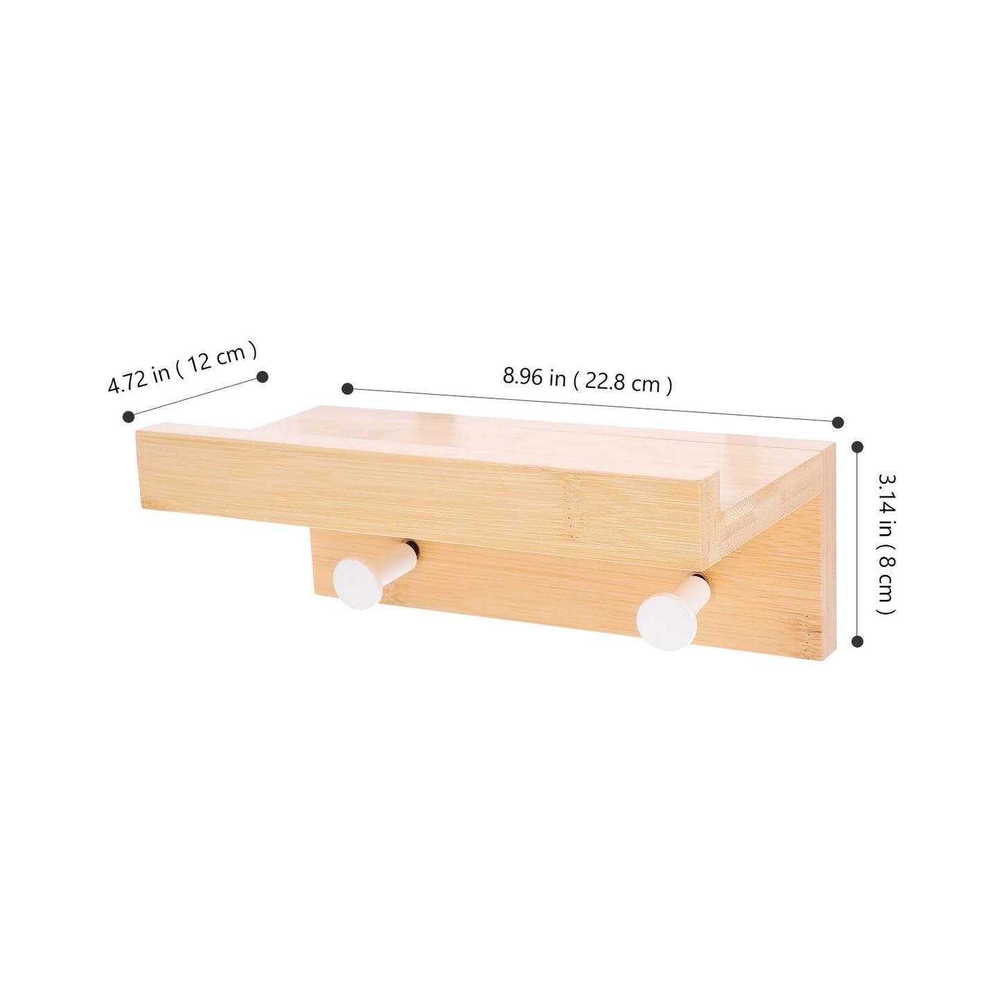 TOYANDONA Wall Shelf with 2 Hooks Floating Wall Mount Rack Storage Organizer Natural Wood Simple for Home Décor and Entryway Key Holder