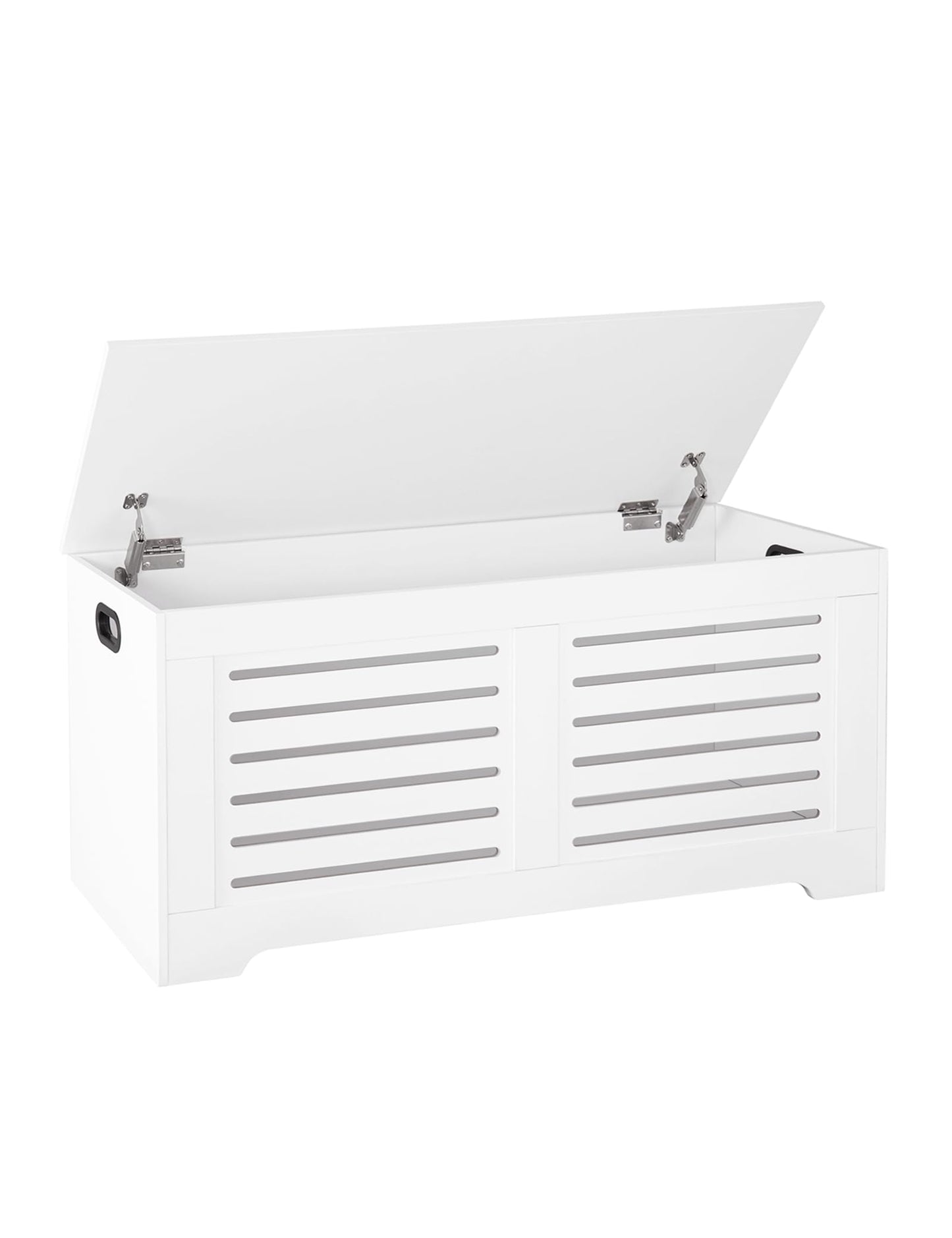 DINZI LVJ Storage Chest, 43.3” Wooden Toy Box with 2 Safety Hinges, Retro Entryway Shoe Storage Bench with Flip-Top, Sturdy Large Storage Trunk for Living Room, Bedroom, Easy Assembly, White