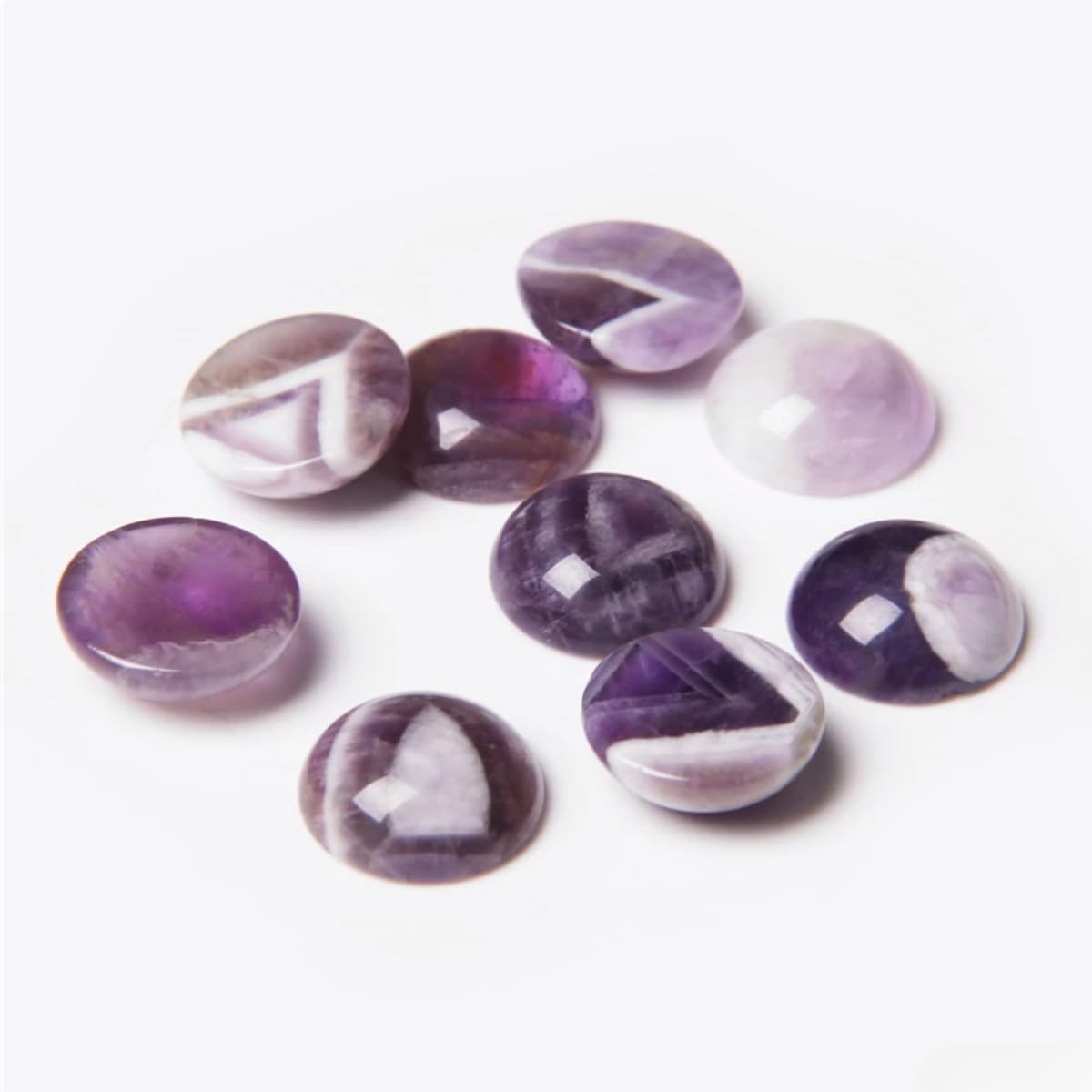 20pcs 16mm Natural Stone No Hole Amethyst Semicircle Smooth Cabochons Beads Healing Chakra Crystal Stone Bead for Jewelry Making Rings Earrings Necklace Bracelet DIY Crafts