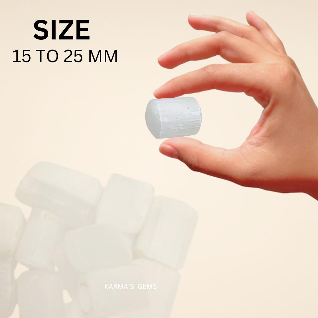 Karma Gems Selenite Tumbled Stones Natural Crystal Kit for Reiki Healing Crystal Polished, Tumble Stones, Chakra Balancing, Reiki Gift, Home Decor (15-25 MM)