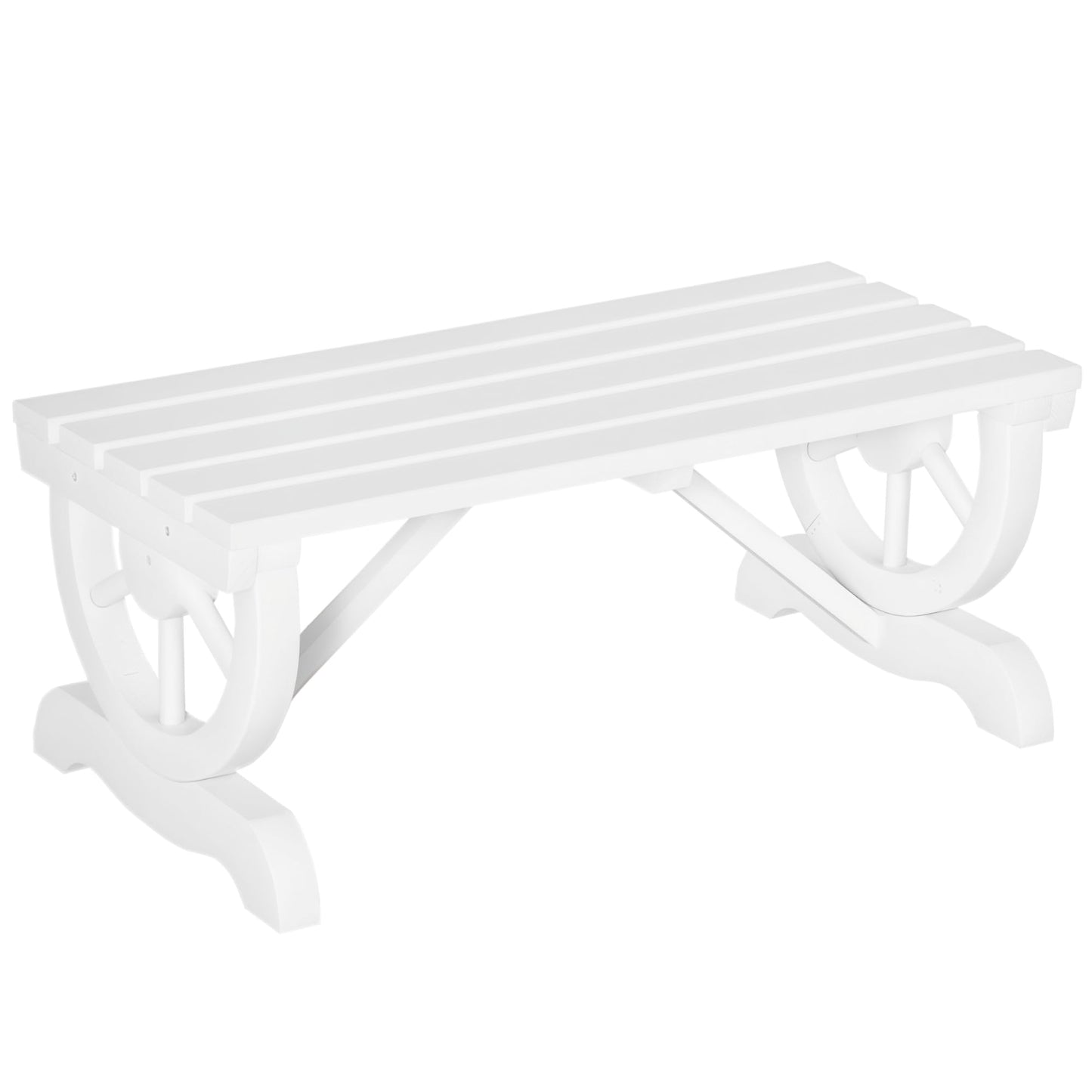 Outsunny 2-Person Wooden Garden Bench, Outdoor Wagon Wheel Porch Bench for Backyard Garden, Support 550 LBS, Rustic Country Style Patio Furniture, White