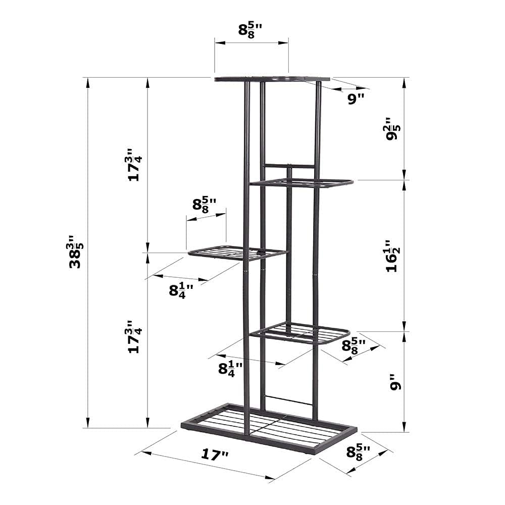 MTB Garden 5 Tier Metal Plant Stand for Indoor Outdoor Flower Pot Display Planter Shelf, Charcoal Grey
