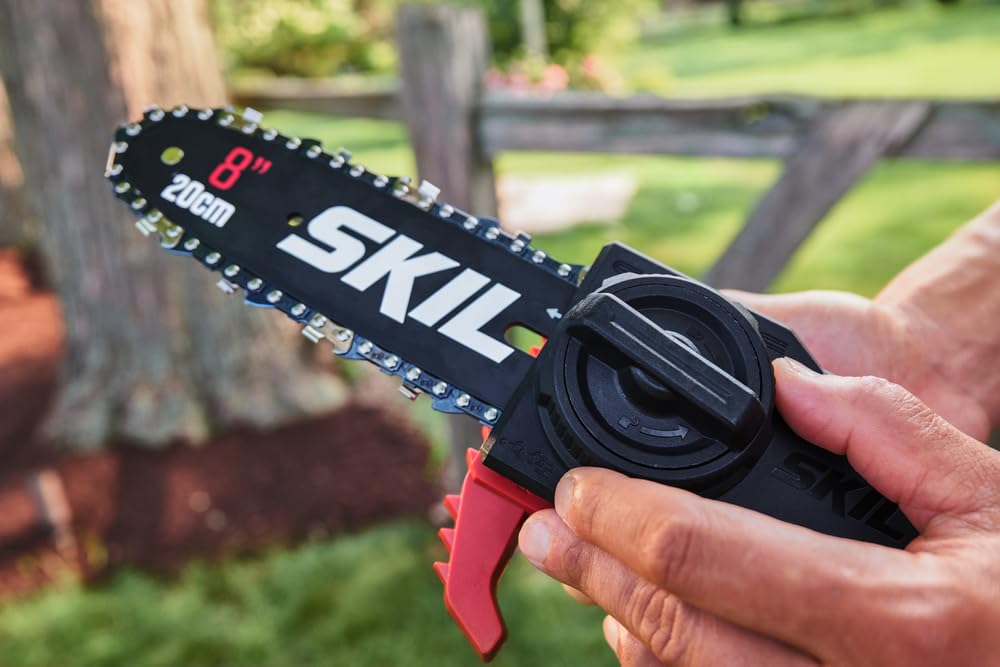 SKIL PS4563B-10 PWR CORE 20 8" 20V Pole Saw Kit, Includes with 2.0Ah Lithium Battery and Charger, Red