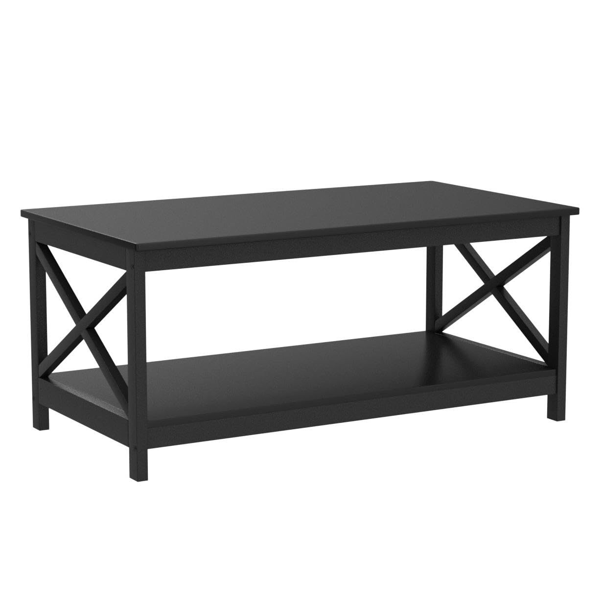 Yaheetech Wood 2-Tier Black Coffee Table with Storage Shelf for Living Room, X Design Accent Cocktail Table, Easy Assembly Home Furniture, 39.5 x 20 x 18 Inches