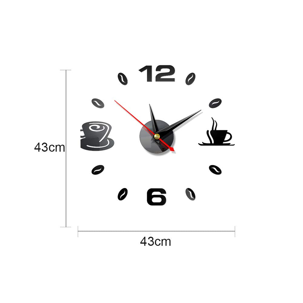 MOFUCA 3D DIY Wall Clock, Kitchen Coffee Decor Wall Clocks Frameless Large DIY Wall Clock Wall Sticker Home Decor for Living Room Bedroom Decoration (Black)