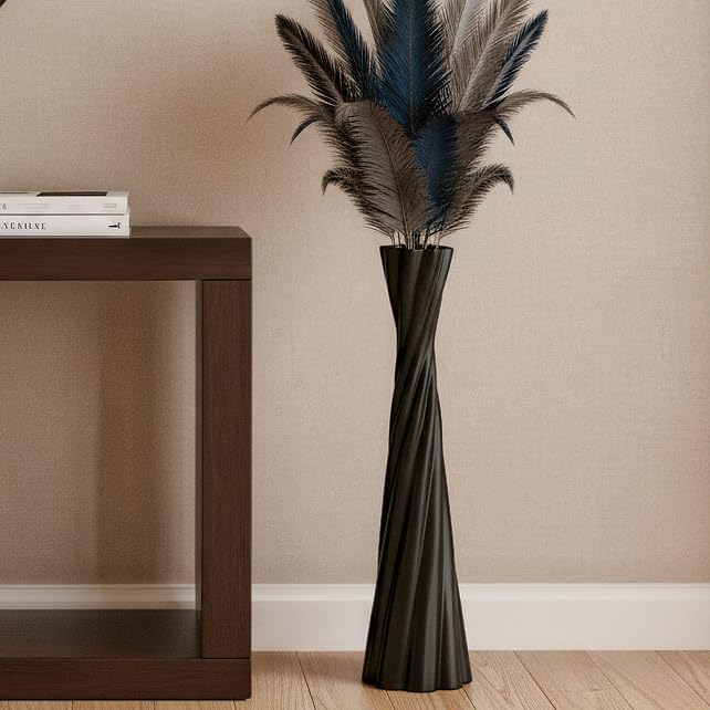Tall Black Floor Vase 23.6″ – Glossy Twisted Resin Decorative Floor Vase for Pampas Grass, Branches & Dried Flowers, Modern Farmhouse Indoor Home Decor