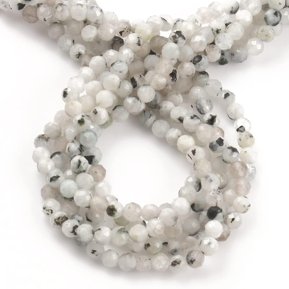 Song Xi 120pcs 3mm Natural Blackpoint Moonstone Gemstone Beads Faceted Round Loose Stone Beads for Jewelry Making (1 Strand)
