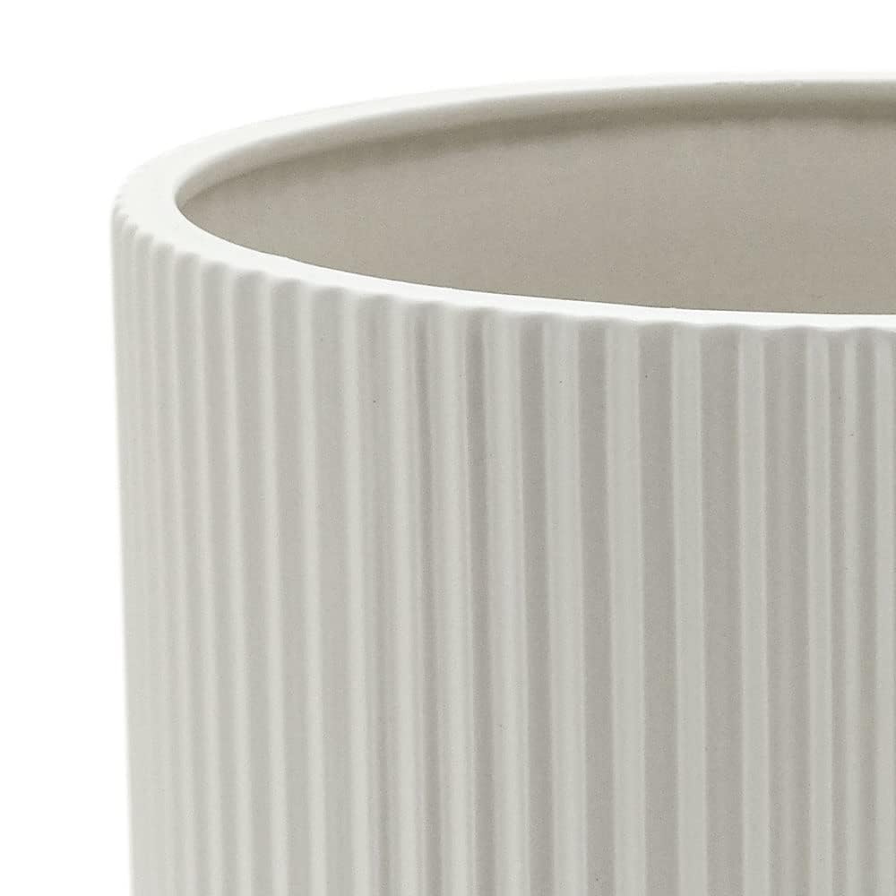 Amazon Basics Fluted Ceramic Round Planter with Drainage Hole, Indoor Outdoor Flower Pot, 10-inch, White