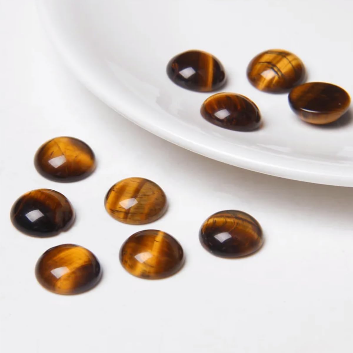 2TTFishoo 20pcs 16mm Natural Stone No Hole Tiger's Eye Semicircle Smooth Cabochons Beads for Jewelry Making Rings Earrings Necklace Bracelet DIY Crafts