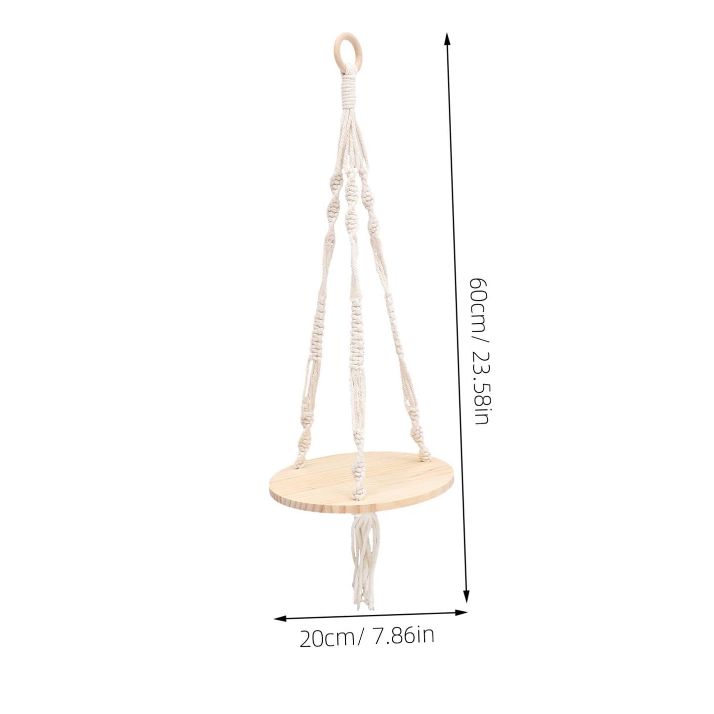 SOLUSTRE Boho Macrame Hanging Shelf Tassels Natural Wood Floating Plant Pot Holder for Indoor Wall Decor 24 Diameter Cotton Rope Design for Flower Pots and Home Decoration
