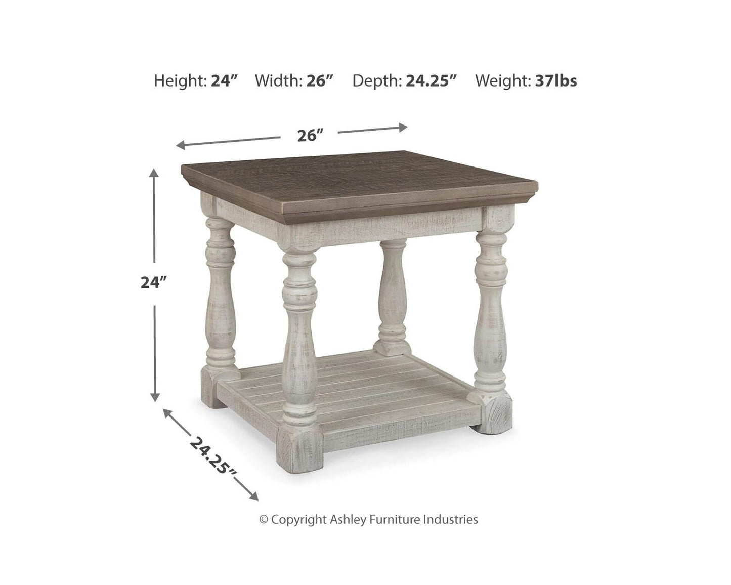 Signature Design by Ashley Havalance Farmhouse Rectangular End Table, Floor Shelf, Wood, 26" W x 24.13" D x 24" H, Vintage Gray & White with Weathered Finish