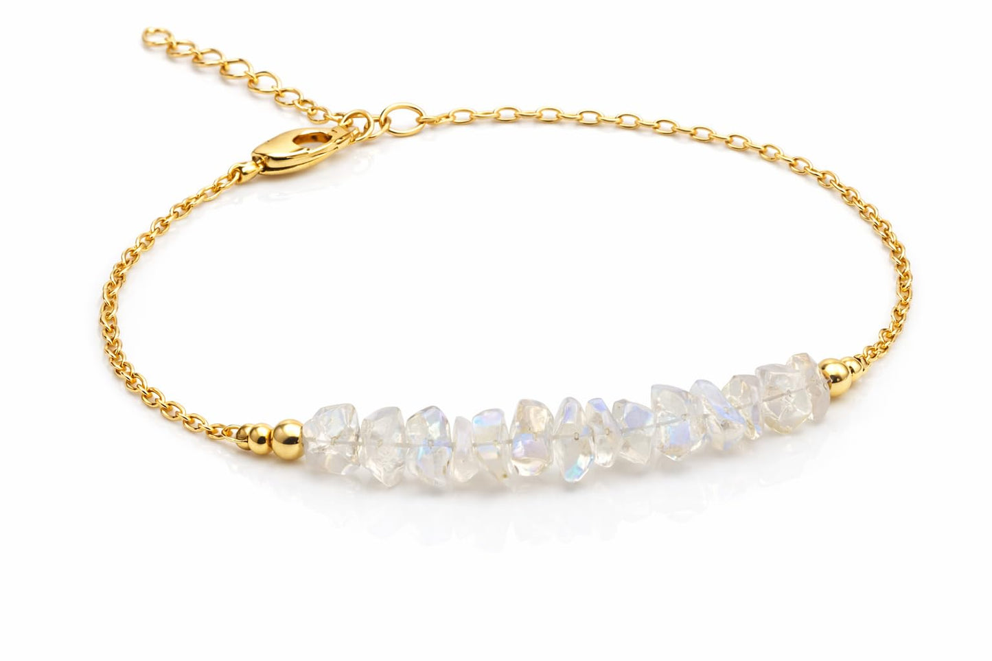 Gempires Moonstone Bracelet for Women, Crystal Bracelet, June Birthstone Gemstone Jewelry, Gold Plated Adjustable Bracelet (7” + 1” Extender), Dainty Stackable Bracelet Gift for Her