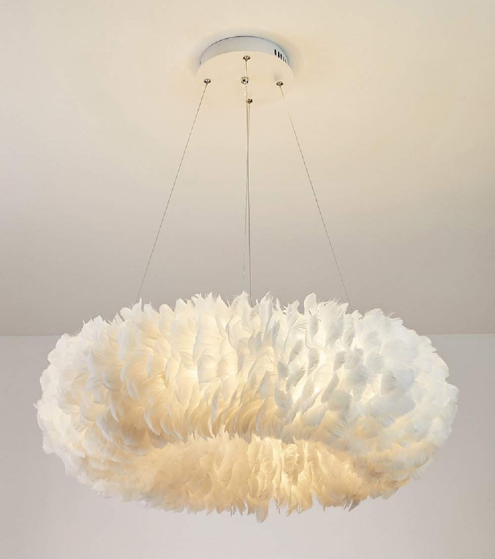 XINDAR White Nordic Feather Chandelier Modern Ceiling Pendant Light Fixture 8 Lights 31.5" Wide Bedroom Girls Room Chandelier Lighting Unique Ring Shaped Hanging Lamp