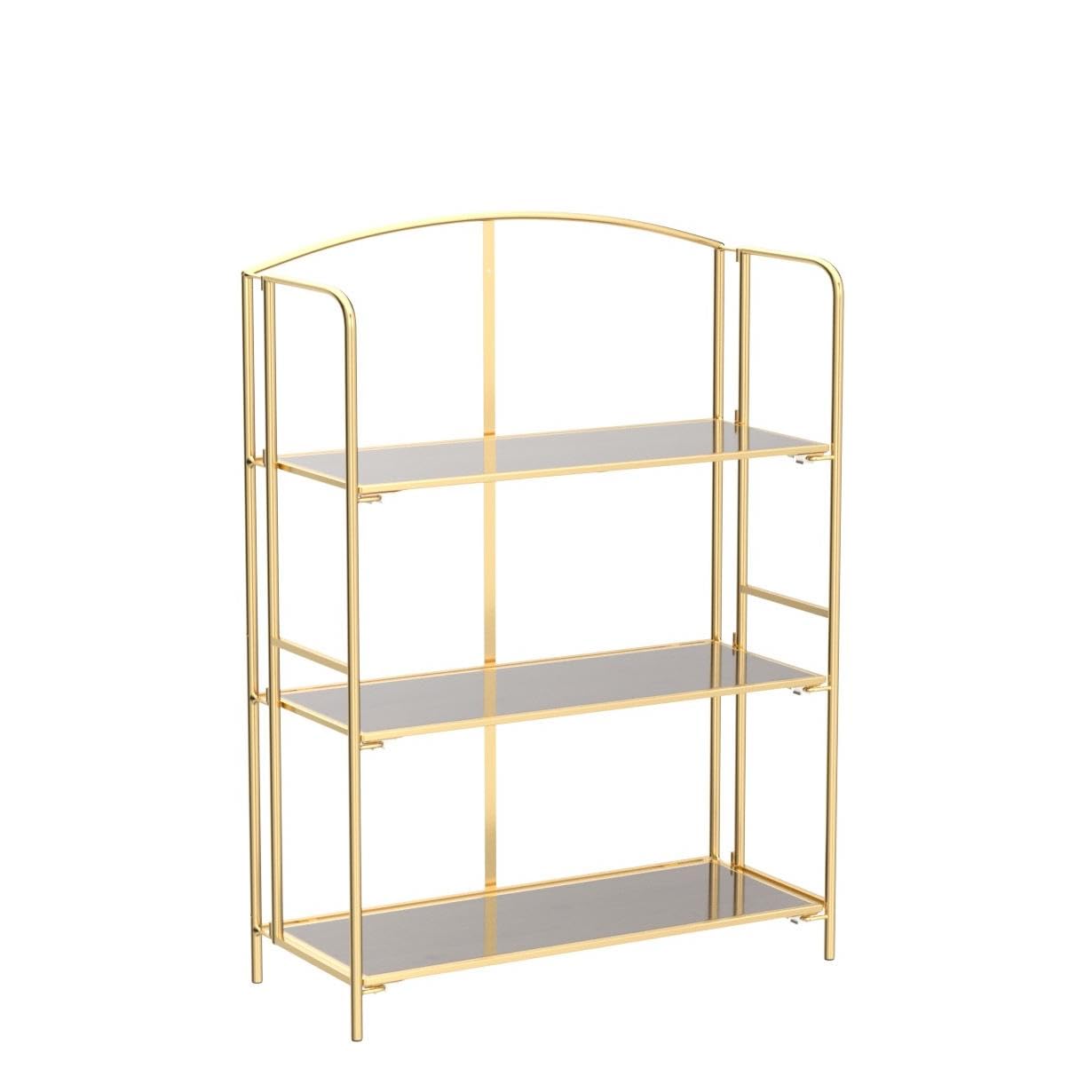 Crofy No Assembly Folding Bookshelf for Living Room, 3 Tier Gold Collapsible Book Shelf for Home Office, Portable Bookcase Storage Organizer