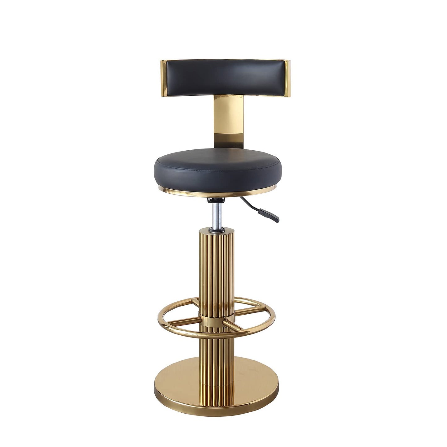 FUNROLUX Swivel Bar Stools with Backrest, Modern Adjustable Height Counter Stool with Metal Legs and Comfortable Cushion, Black and Gold Bar Chair for Kitchen Island Counter (Black)