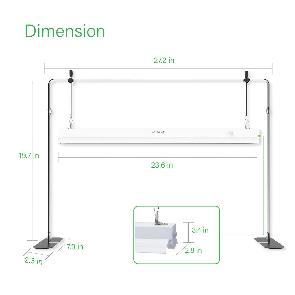 iGrowtek 2ft Grow Light for Seed Starting,LED Grow Lamp for Indoor Plants,Seedling Grow Light with Stand,Seed Starter Light Kit with Natural White Spectrum,Height Adjustable,Iron Frame,Timer Outlet