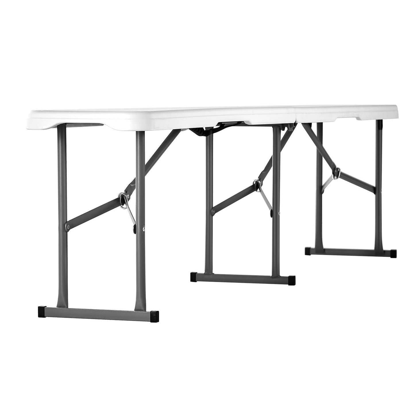 VEVOR Plastic Folding Bench, 6ft Portable Folding Bench, Smooth High Density Polyethylene Waterproof Outdoor Bench, Picnic Camping Table with Handle for Garden Soccer Playtime, White (1 Pack)