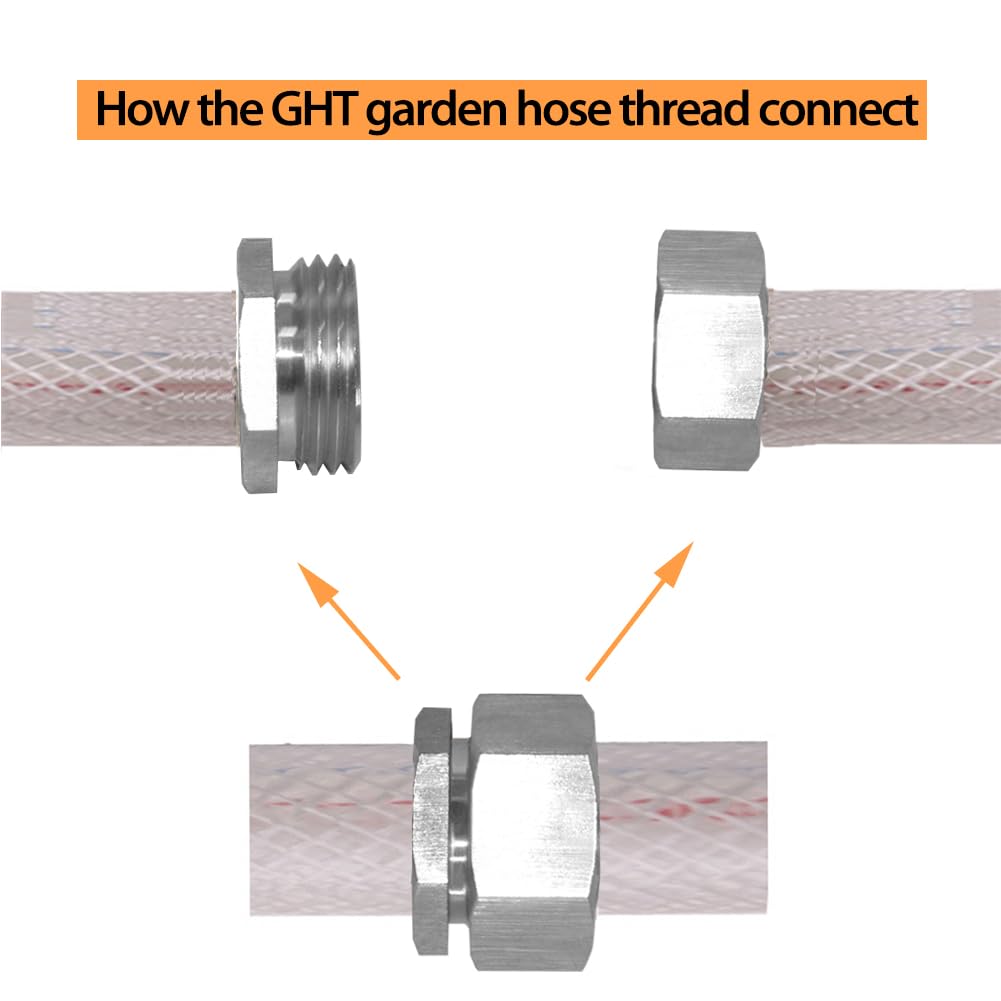 Fitvell Stainless 3/8" Hose Barb x 3/4" Female GHT Garden Hose Threaded Swivel Connector Repair Fitting for Water Boat Lawn Power Wash Irrigation