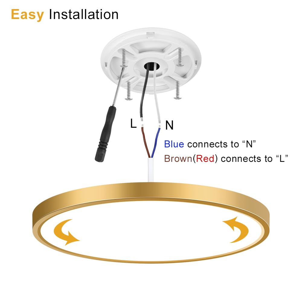 2Pack 9Inch LED Ceiling Light Fixture Flush Mount, 18W(180W Equivalent), 1800LM, 3000K Warm White, IP40, Flat Modern LED Ceiling Lights for Bedroom, Living Room, Bathroom, Stairwell, etc.(Gold)