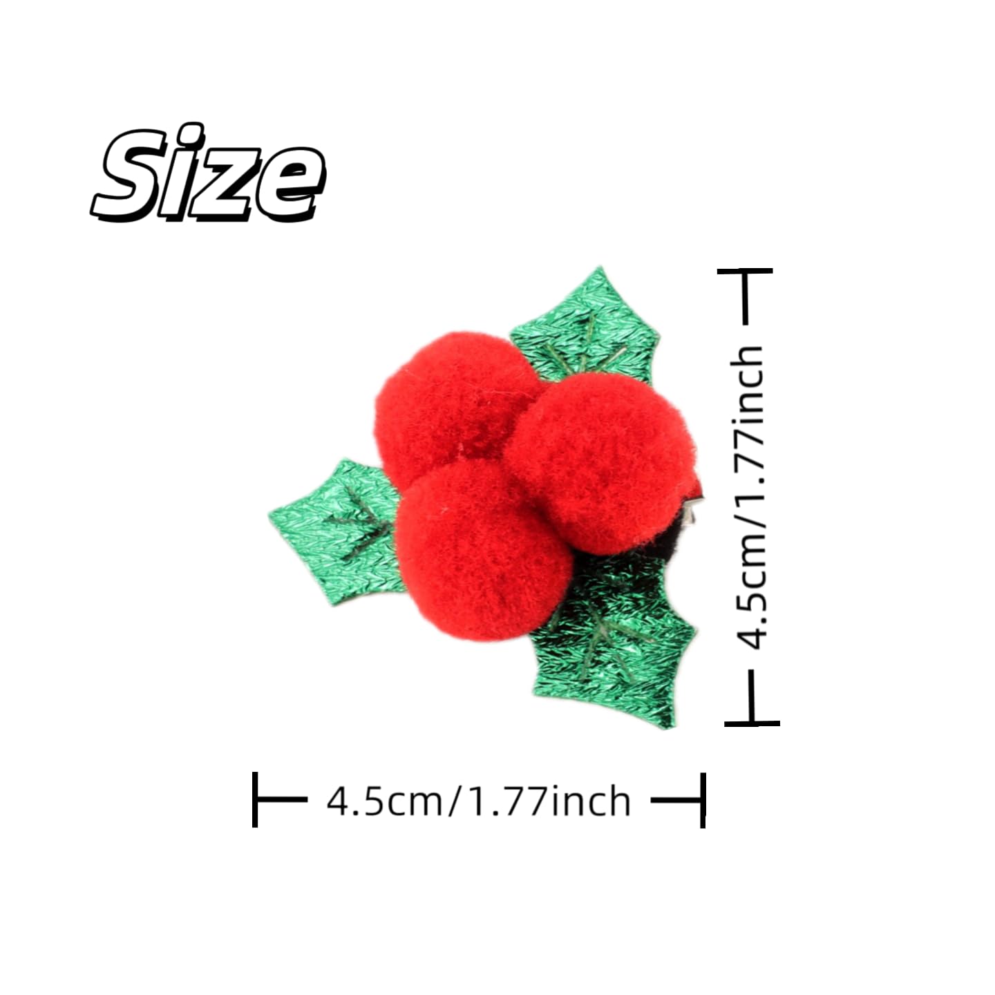 2-Piece Festive Holly Hair Clips with Red Berry Green Leaf Duckbill Clips Xmas Barrettes for Girls Holiday Hair Accessories for Winter Christmas New Year Parties