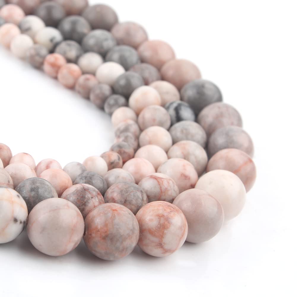 NITOPUPU 10mm 37pcs Pink Zebra Jasper Natural Stone Beads for Jewelry Making Supplies, Round Crystal Beads for Bracelets Necklace DIY Crafts