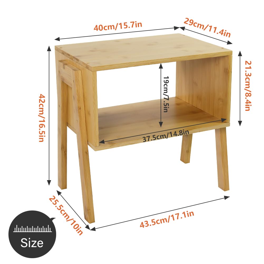KKTONER Modern Bamboo Nightstands End Tables Bedroom with Storage Small Bedside Table for Living Room Office (Natural)