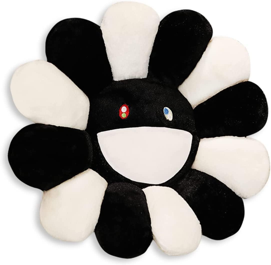 SNEPOO Smile Face Plush Rainbow Pillow, Sunflower Indie Decor Plush Pillow Soft & Comfortable Flower Floor Pillow for Home Reading Bed Room Decoration (40CM, Black and White)