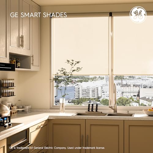 GE Smart Shades, Rechargeable Battery Roller Shade with Remote Control, Translucent White Fabric, White Hardware, 24-in Wide, 1 Count