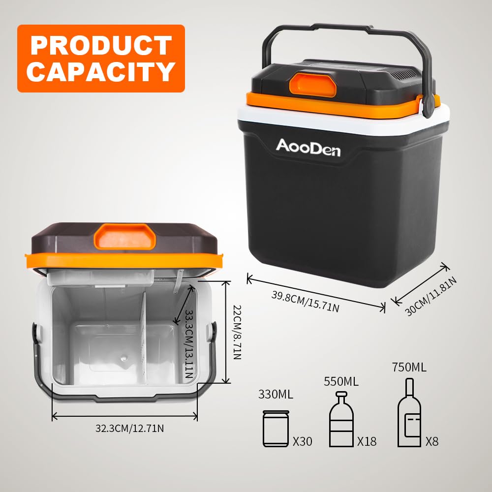 AooDen Electric Car Cooler and Warmer, 26 Quart Capacity, Thermoelectric Iceless Cooler for Travel, Camping, Vehicles, Truck, Home - 12V DC and 120V AC (Black & Orange)