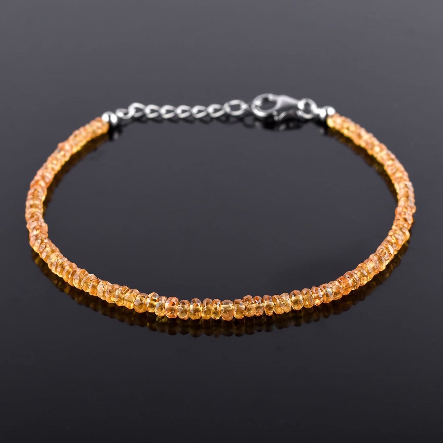 QNAVIC Orange Garnet Bangle Bracelet for Women – Dainty Gemstone Beads, January Birthstone Chakra Healing Crystal, 925 Sterling Silver Rhodium Plated Adjustable 8" Chain, Hypoallergenic Minimalist Jewelry Birthday Gifts