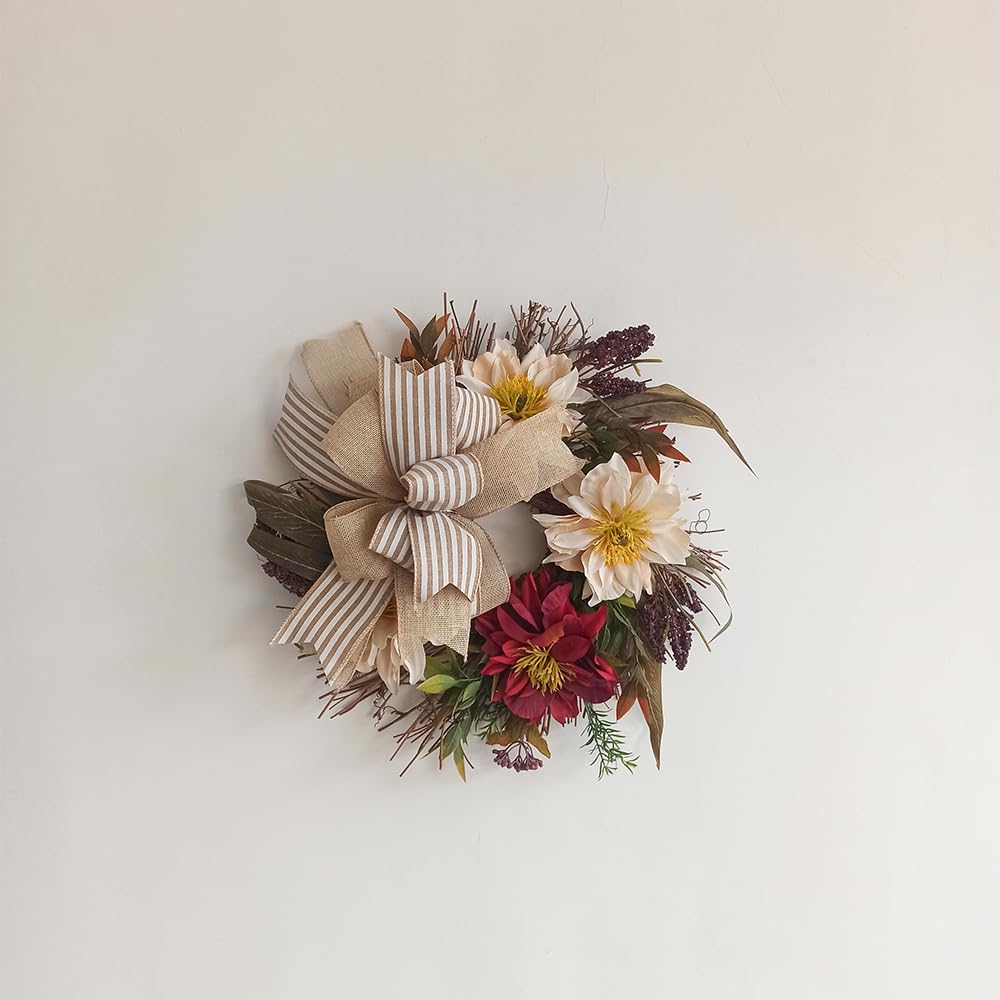 VOZLAC Spring Wreath Bow,Vintage Beige Stripe Farmhouse Lantern Bow, Rustic Door Hanger Bow, Wreath Embellishment, Everyday Wreath Bow, Farmhouse Wreath Bow
