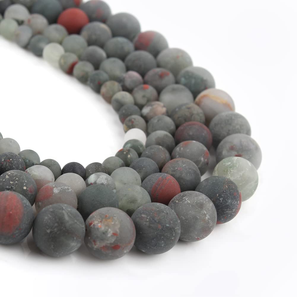 Song Xi Frosted African Blood Stone Beads 6mm Natural Stone Beads for Jewelry Making Gemstone Beads