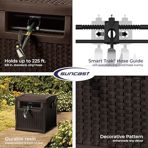 Suncast Hose Reel with Smart Trak Hose Guide, Water-Tight Connection, Durable Resin Construction, 225' Hose Capacity, Brown, Made in the USA