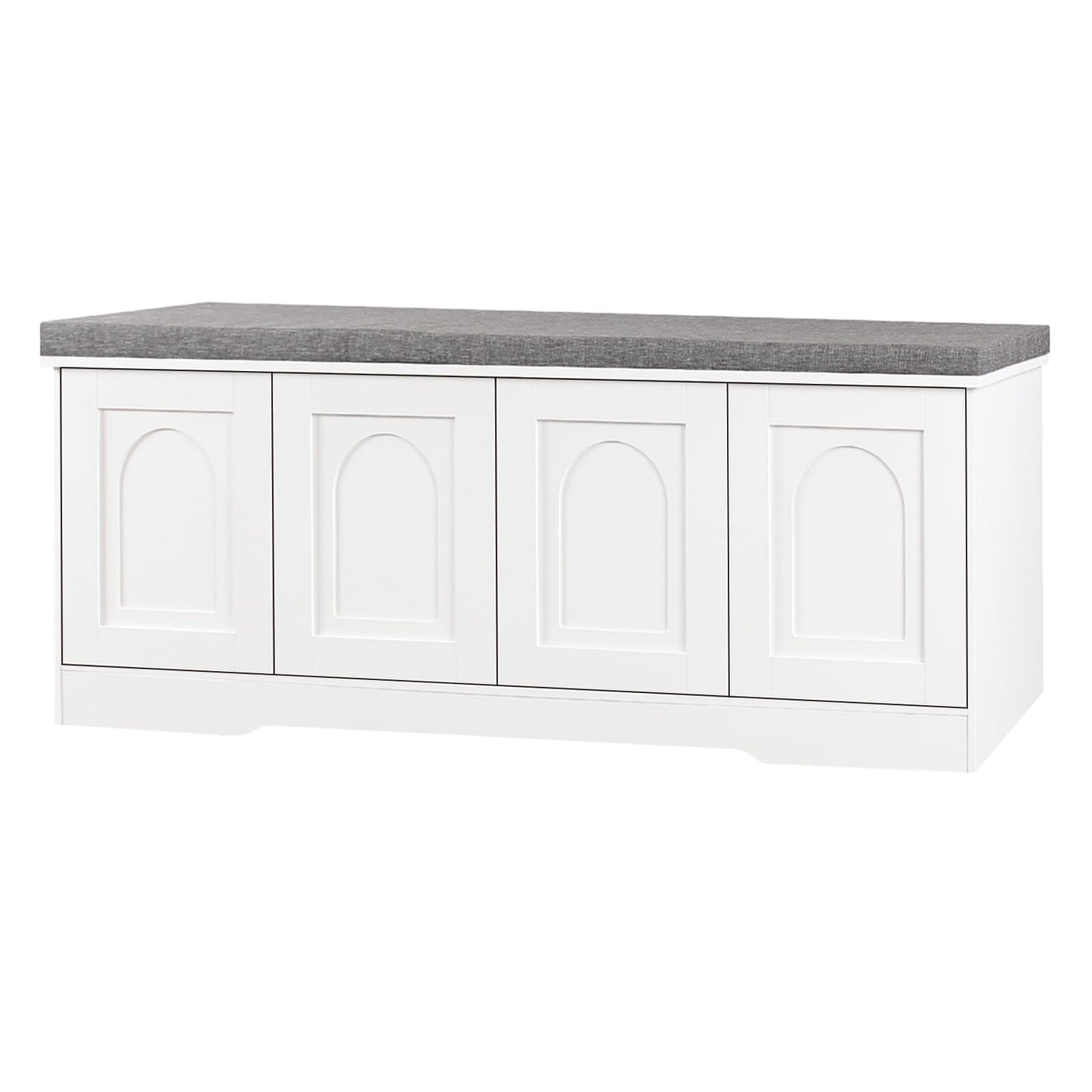 DINZI LVJ Shoe Bench, Entryway Storage Bench with Doors, Cushion, 2-Tier Shoe Rack with 8-Cubby, 47.2”L x 13.8”W Shoe Organizer Cabinet, Adjustable Shelf, Living Room, Bedroom, White